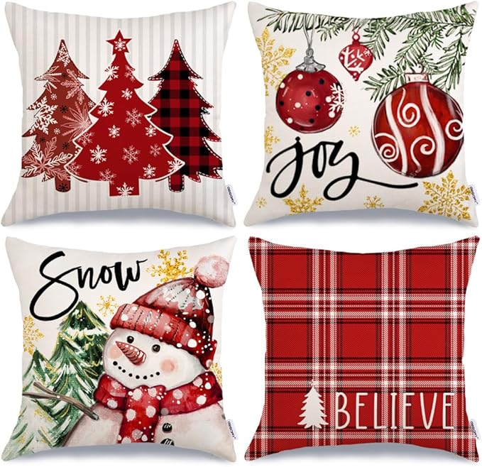 GEEORY Winter Christmas Throw Pillow Covers 18 x 18 Inch Set of 4, Xmas Trees by GEEORY