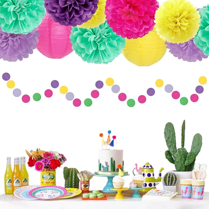Hot-Pink Purple-Teal Yellow Paper-Flowers Lanterns - Image 3
