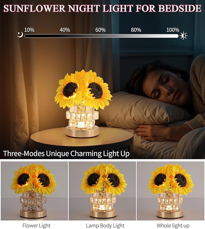 Sunflowers Lamp, Rechargeable Cordless Touch Lamp, 3-Colour Infinitely Dimming - Image 6