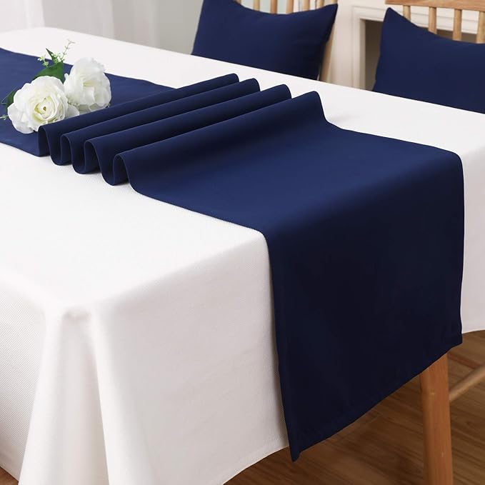 DUALIFE Navy Table Runner 14x72 inch Solid Color Thick Polyester Decorative - Image 5
