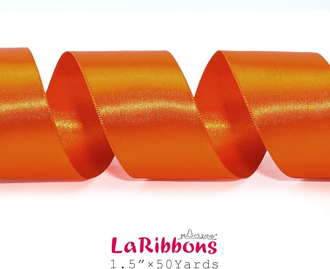 LaRibbons Orange Satin Ribbon 1 1/2 Inch 50 Yards Luxury Double Faced Russet - Image 5