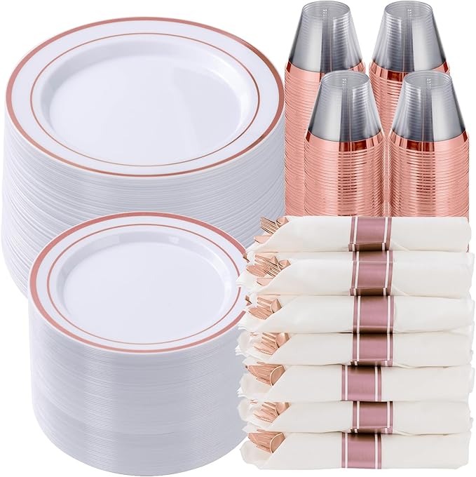 Goodluck 700 Piece Rose Gold Plastic Dinnerware Set by GoodLuck