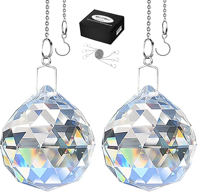 MerryNine 2 Pack Crystal Ball Prism Sun Shine Catcher Rainbow Pendants Maker by MerryNine