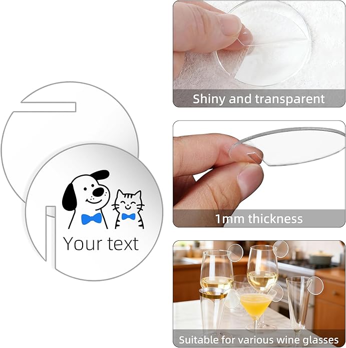 100 Pcs Wine Glass Name Tags, Personalized Wedding Drink Tags Reusable Circle - Image 4