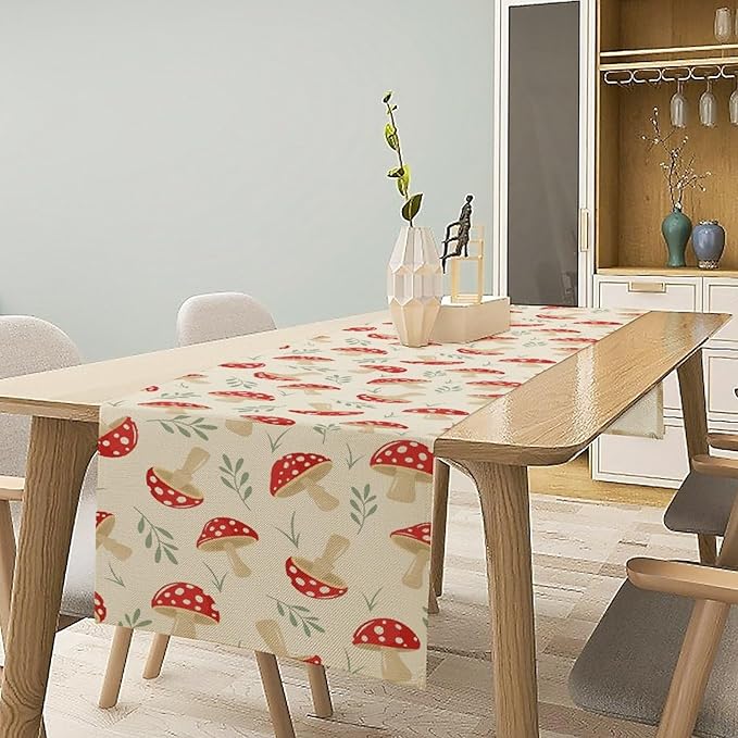 Mushroom Table Runner, Vintage Plant Print Table Runner - Image 2