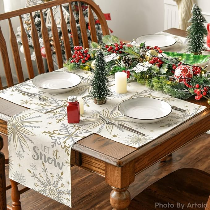 Artoid Mode Beige Snowflake Let It Snow Winter Placemats Set of 4, 12x18 Inch - Image 5