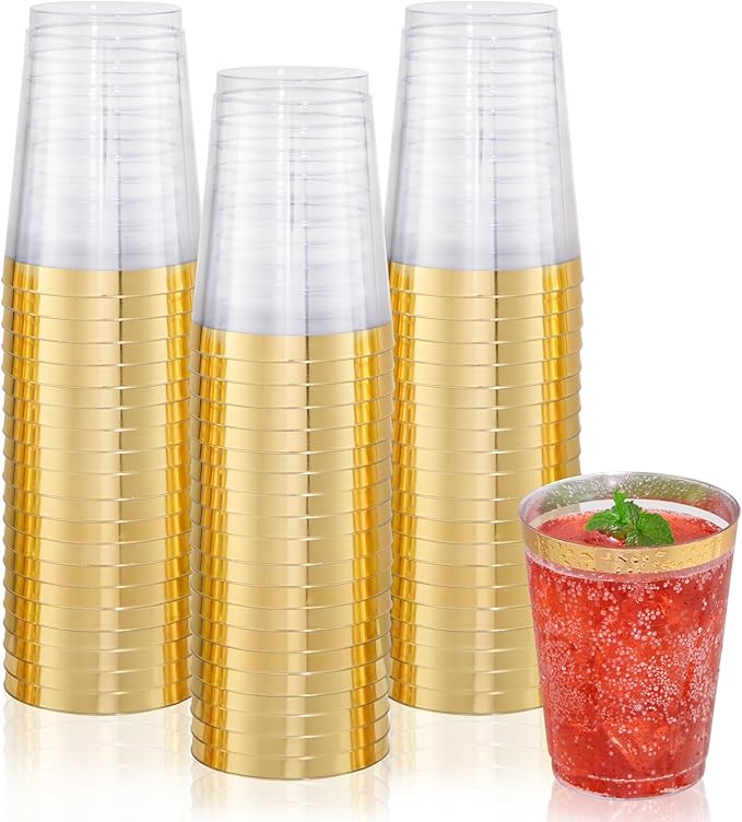 DaYammi 200 Pack Gold Plastic Cups 10 Oz Clear Plastic Cups Gold Rimmed by DaYammiwillaccompanyyou