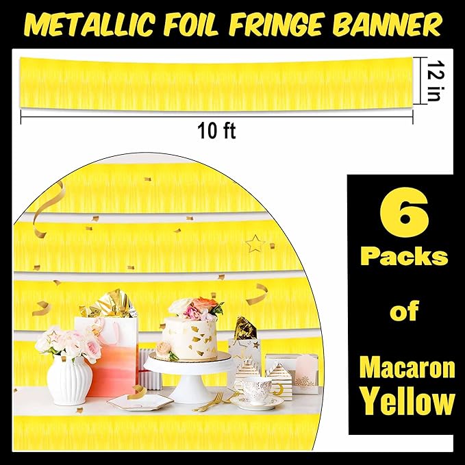 6 Pack 10 Ft Macaron Yellow Foil Fringe Garland Metallic Streamers Tinsel - Image 2