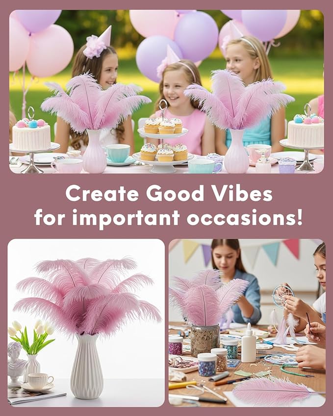 NEWONG 30pcs Peony Pink Ostrich Feathers Natural Bulk 8-10inch Vase Craft - Image 3