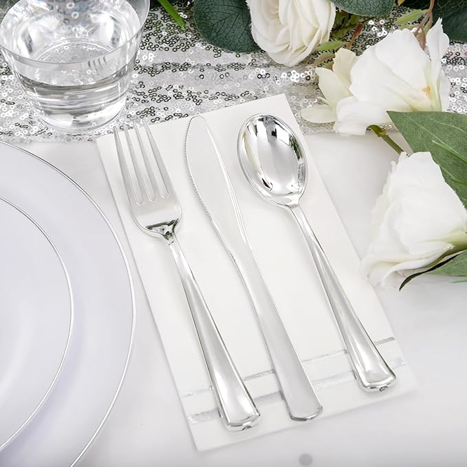 Festiva 176Pcs Silver Plastic Christmas Plates - Image 6