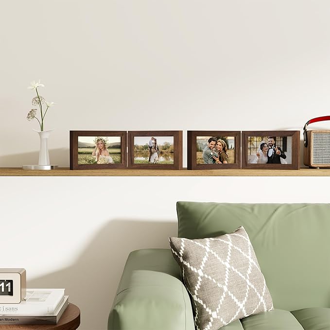 decorUhome Double 6x4 Picture Frame Horizontal, Engineered Wood Bifold Photo - Image 2
