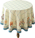 ISAENNE Designer Linen Floral Round Tablecloth, Light Green Farmhouse Durable by Isaennehomedecoration