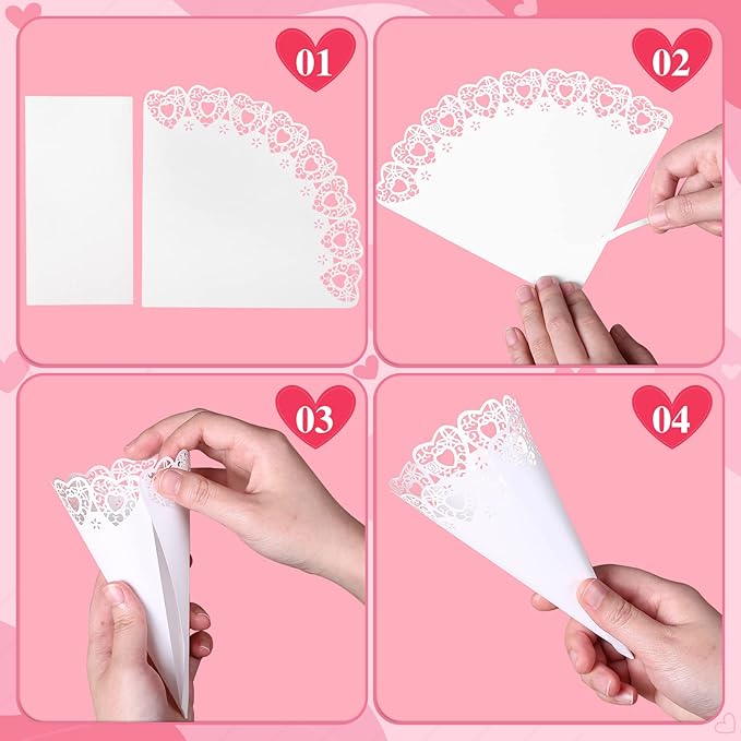 GWHOLE 100 Pcs Wedding Confetti Cones, Heart Paper Petal Cone - Image 4