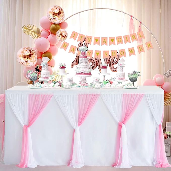 Suppromo 9ft Pink Tulle Table Skirts - Image 2