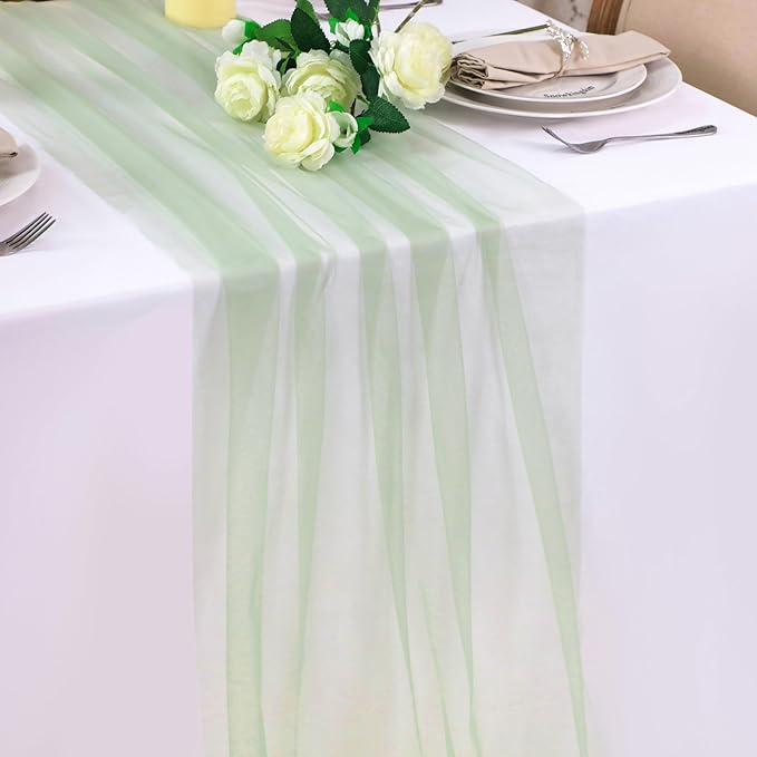 Snowkingdom Sage Green Table Runner, 10 FT Sheer Tulle Cheesecloth Gauze - Image 8