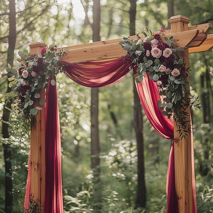 Wokceer Wedding Arch Draping 2 Panels 28.7" x 20FT Burgundy Sheer Fabric - Image 7