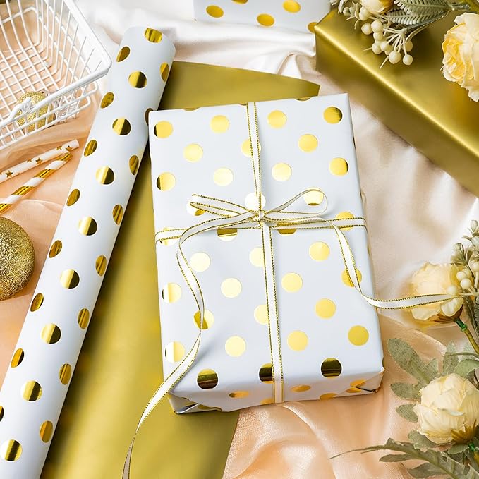 Burymento Platinum Dots Wrapping Paper, Reversible Gold Gift Wrap - Image 4