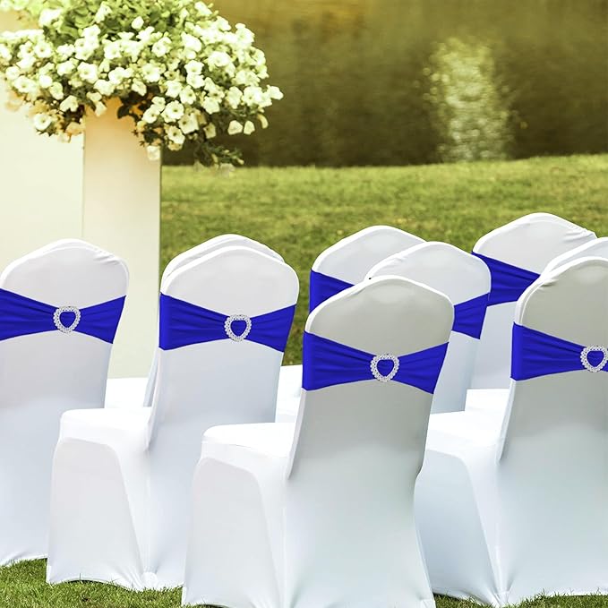 100PCS Spandex Stretch Royal Blue Chair Sashes Bows Universal Elastic Chair - Image 6