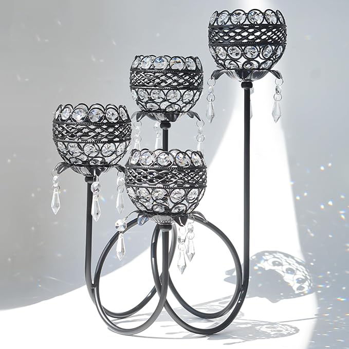 4 Arms Crystal Candelabra Tealight Holder by kehail