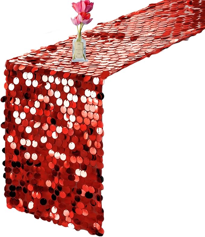 VHH Sequin Table Runner 12 x 108 inches Red Table Runner, Glitter Runner - Image 9