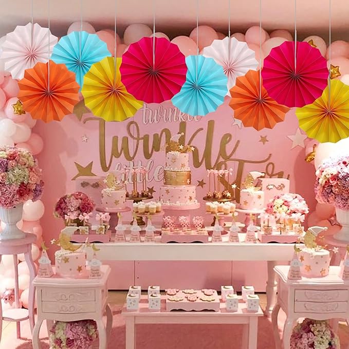 Pink Birthday Decorations, DIY Pink Paper Fans Hanging Decoration, Party - Image 7