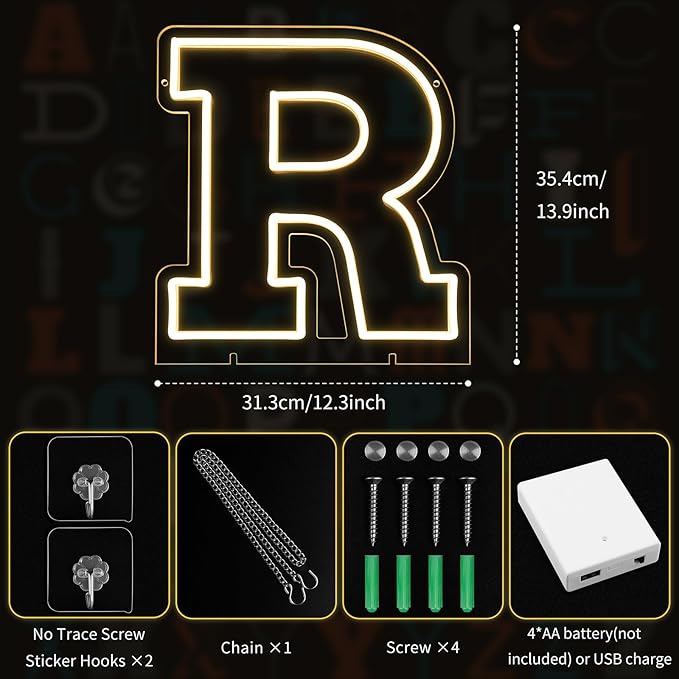 Light Up Letters R, Led Marquee Letter Lights Neon Sign, 13.9" Height - Image 2