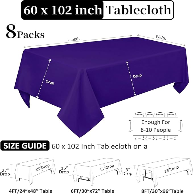 8 Pack Purple Tablecloth 60 x 102 Inch Rectangular Tablecloths - Image 2