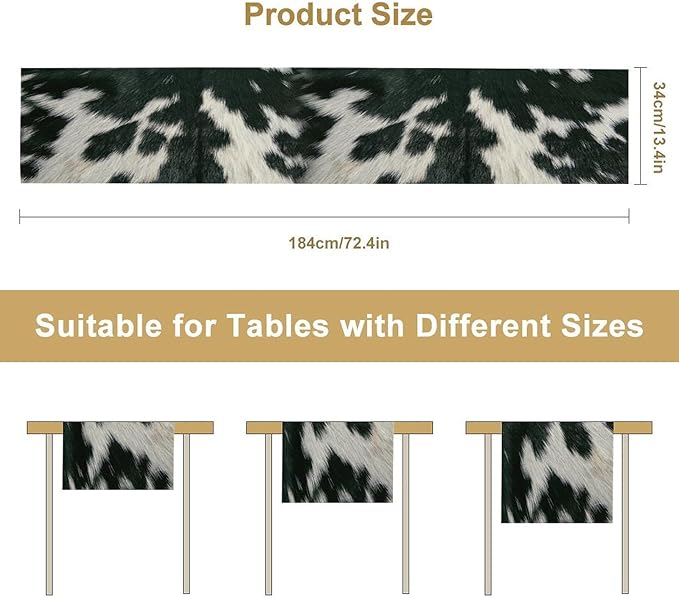 Cow Skin Print Table Runner, Rustic Country Farm Fur Skin Cowhide Pattern - Image 2