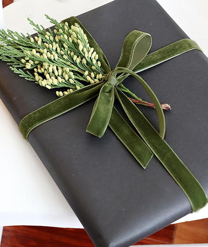 Olive Green Velvet Ribbon 5/8'' 25 Yards - Image 3