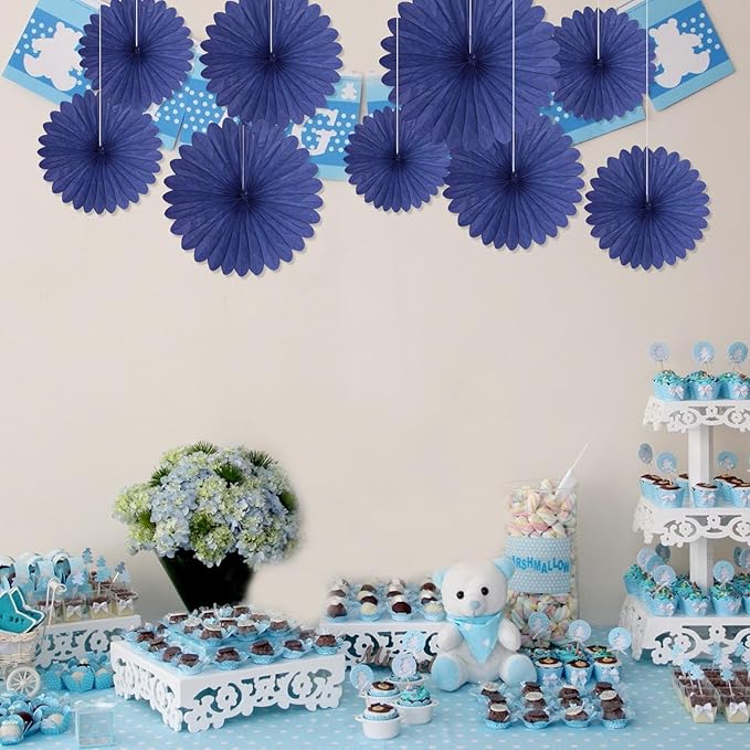20 Pcs Blue Hanging Paper Fan, Round Paper Fans Decorations Set - Image 4