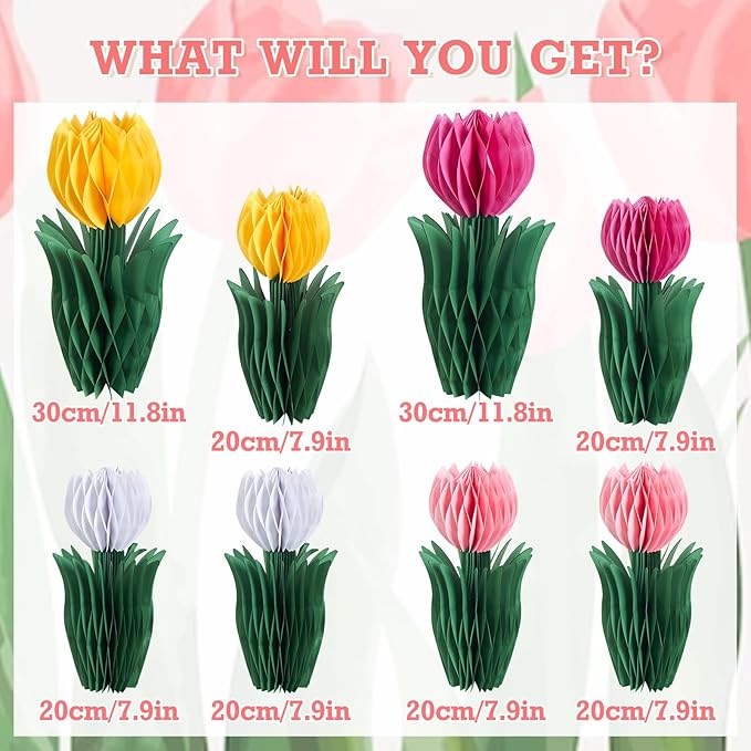 SUNBEAUTY 8 PCS Flower Honeycomb Decor Tulips Table Centerpieces Spring Decor - Image 2