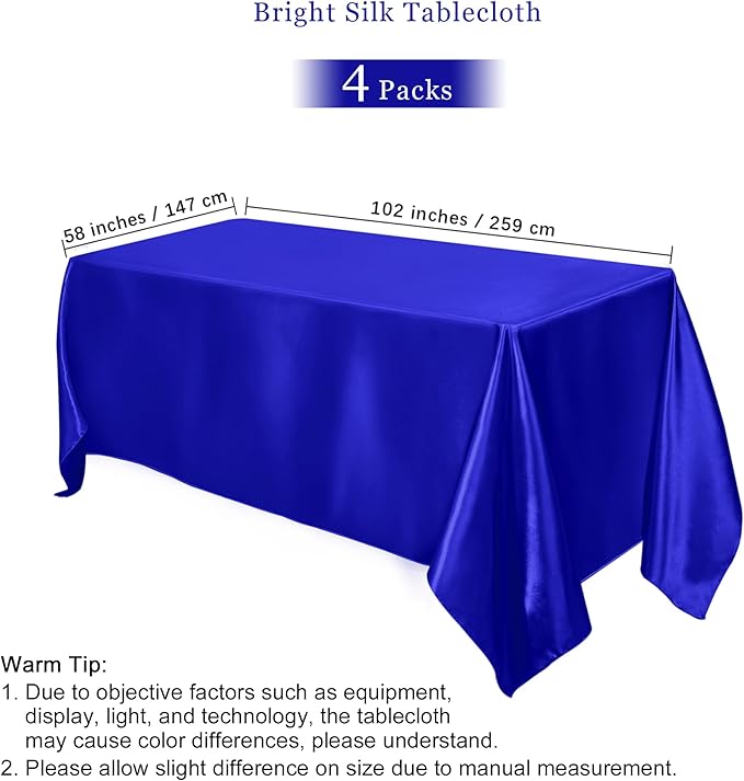 TURSTIN 4 Packs Satin Tablecloth 102 x 58 Inch Overlay Satin Table Cover - Image 2