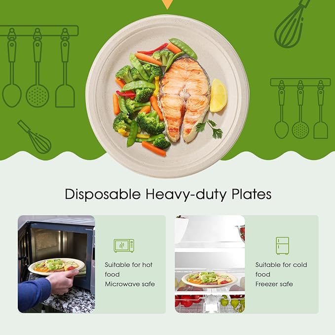 ECOLipak 100% Compostable 10 Inch Paper Plates, 125 Pack Heavy Duty Disposable - Image 3