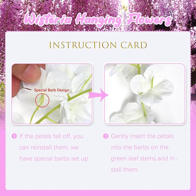 12 Pack Pink Wisteria Hanging Flowers, 3.44 Ft Fake Hanging Flowers, Artificial - Image 3