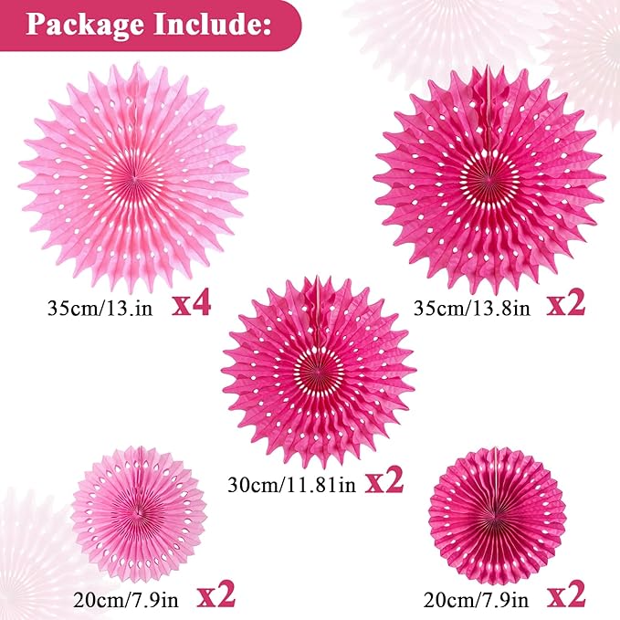 SUNBEAUTY Hanging Honeycomb Paper Fans Hot Pink Party Decorations Fuchsia Pink - Image 2