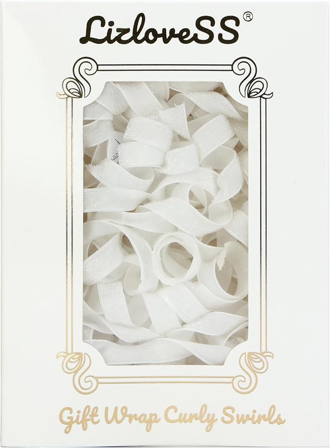 6" Metallic Glitter White Self Adhesive Curly Ribbon Gift Wrap Bows - Image 7
