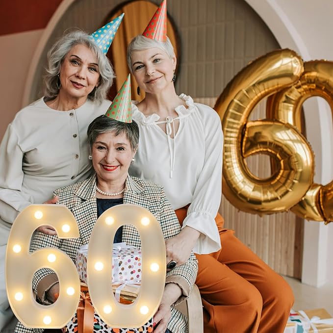 Decorative Led Light Up Numbers, 60th Birthday Decorations, Warm White Led - Image 3