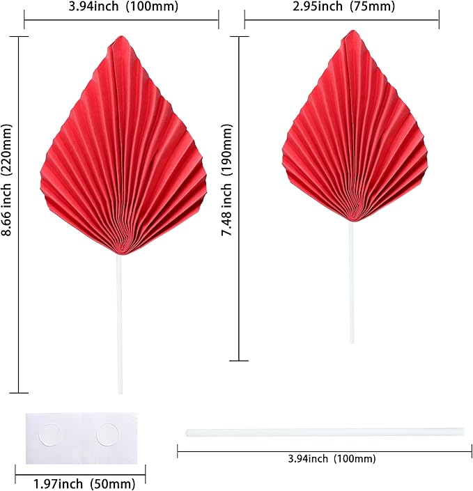 Ephlyn 6Pcs Paper Palm Fan Cake Topper Palm Leaf Fan Cake Pick Palm Spear Leaf - Image 2
