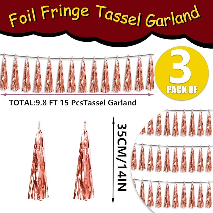 3P Metallic Fringe Tassel Banner Garland Foil Tinsel Streamer Wall Hanging - Image 2