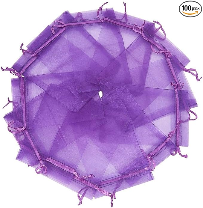 Wudygirl 100pcs Sheer Organza Bags 5‘’x7‘’ Purple Drawstring Packages License by Wudygirl