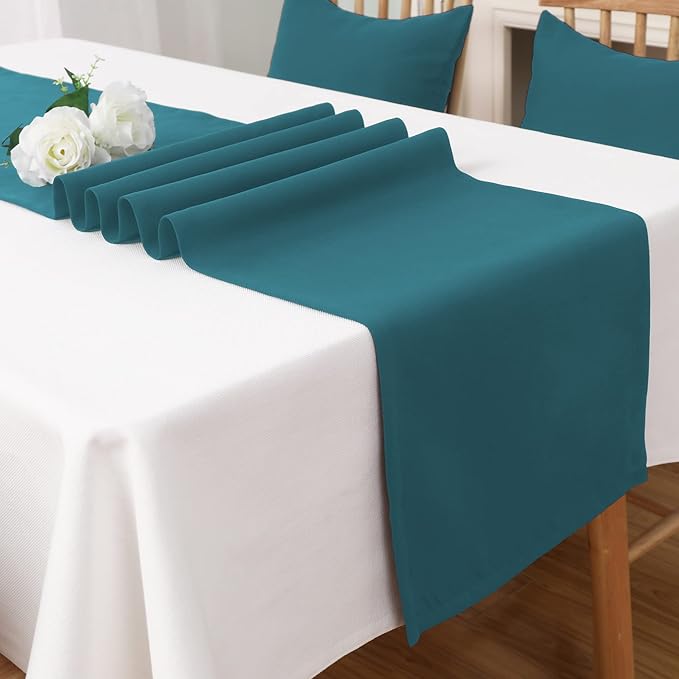 DUALIFE 2 Panels Teal Table Runner 72 Inch Long Soft Cloth Table Runner - Image 5