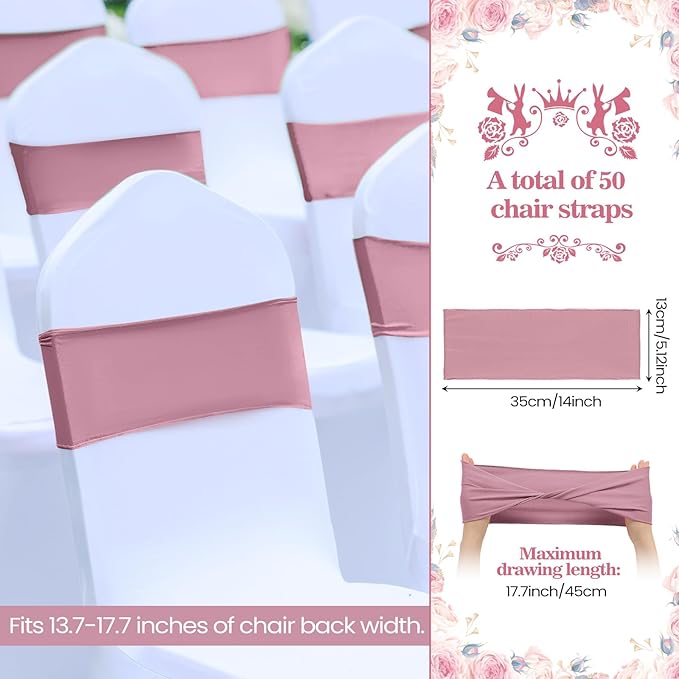 Kinlop 50 Pcs Spandex Chair Sashes Bows Chair Bands Slider Sashes - Image 2