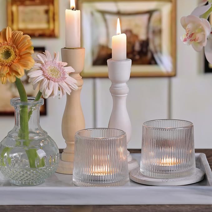 DARJEN Clear Ribbed Tealight Votive Candle Holders- 6Pack Glass Candle Holders - Image 3