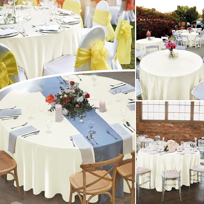 fani 6 Pack 120 Inch Ivory Round Tablecloth - Image 6