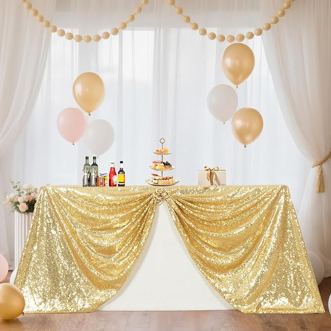SquarePie Sequin Tablecloth 50 x 72 Inch Light Gold Glitter Table Cloth - Image 2