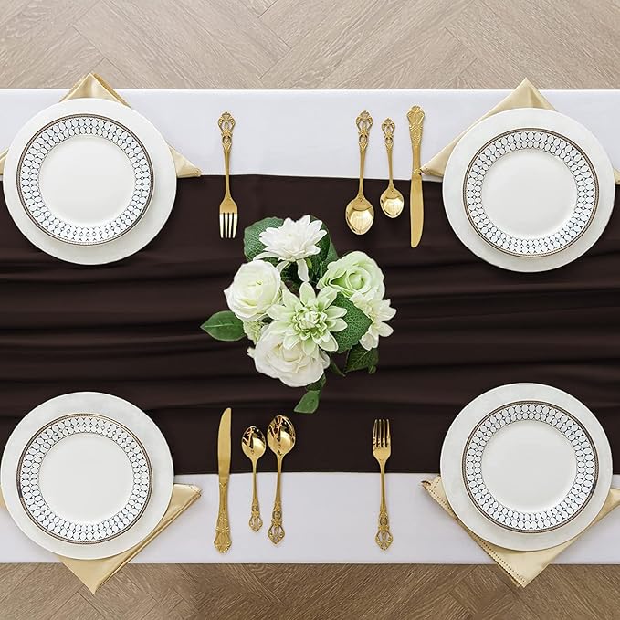2 Pack 10 Ft Chiffon Table Runner Coffee Gauze Long Table Runners 27x120 Inches - Image 4