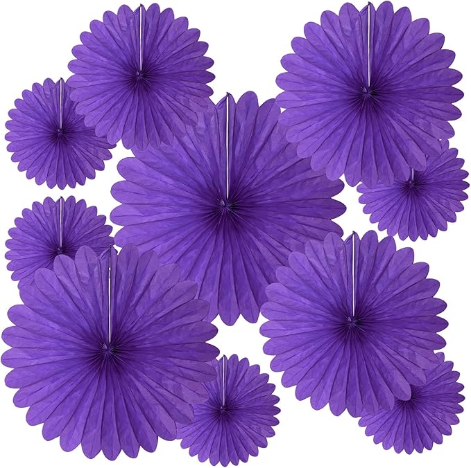 20 Pcs Purple Hanging Paper Fan, Round Paper Fans Decorations Set by Tisspoms