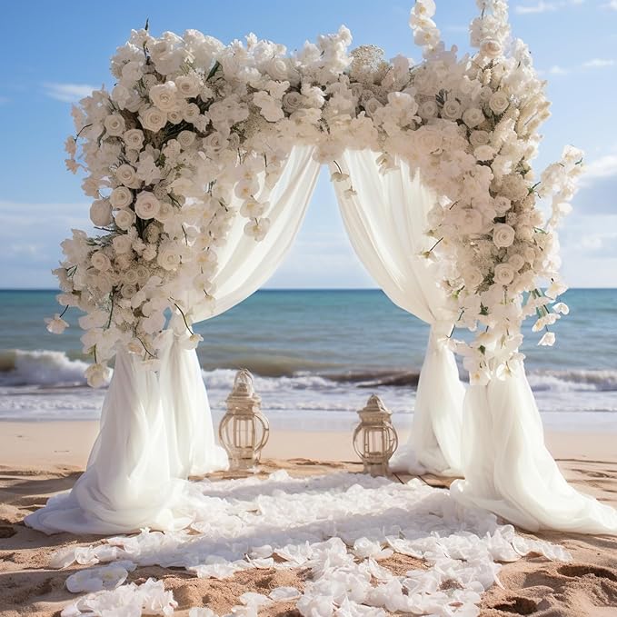Wokceer Wedding Arch Draping Fabric 2 Panels 28.7" x 20FT Ivory Drapes Sheer - Image 3