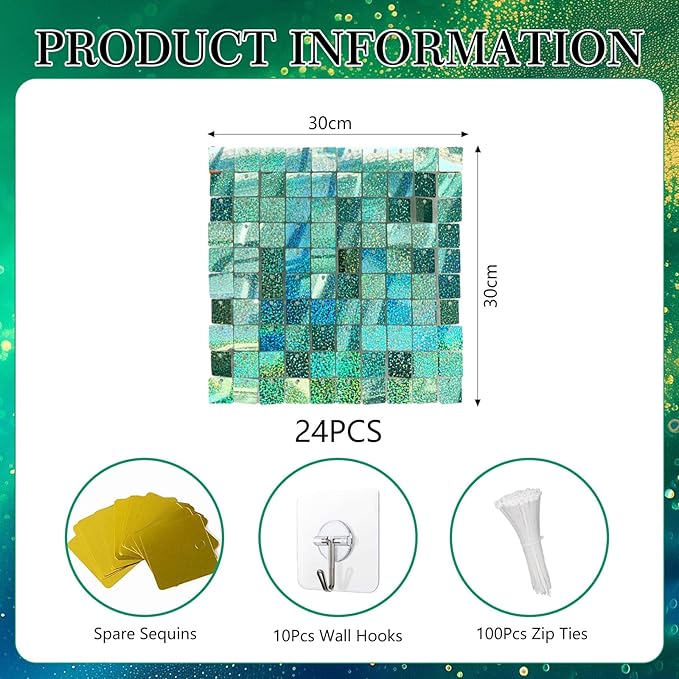 24PCS Light Green Shimmer Wall Backdrop, Laser Square Sequin Photo Backdrops - Image 2