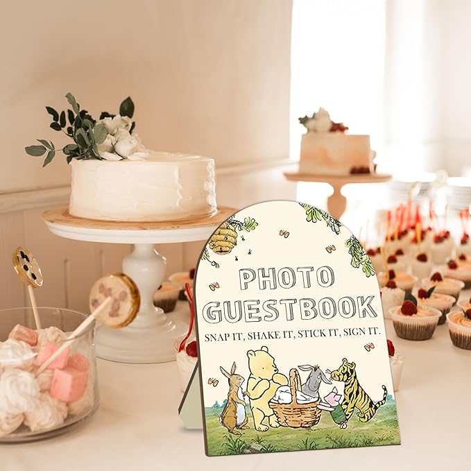 Winnie Wedding Photo Guestbook Desk Decor, The Pooh Photo Guestbook Wooden Sign - Image 3